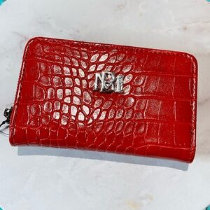 Badgley Mischka Crocodile Embossed Coin Purse Wallet Red